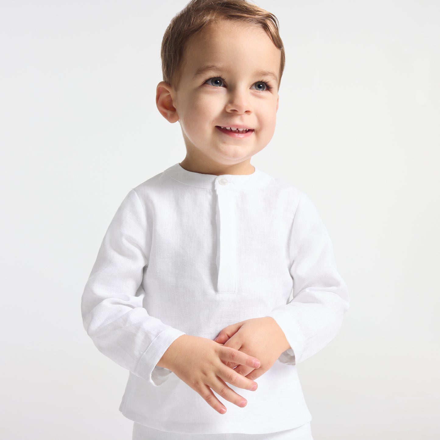 マンダリンカラーリネンシャツ