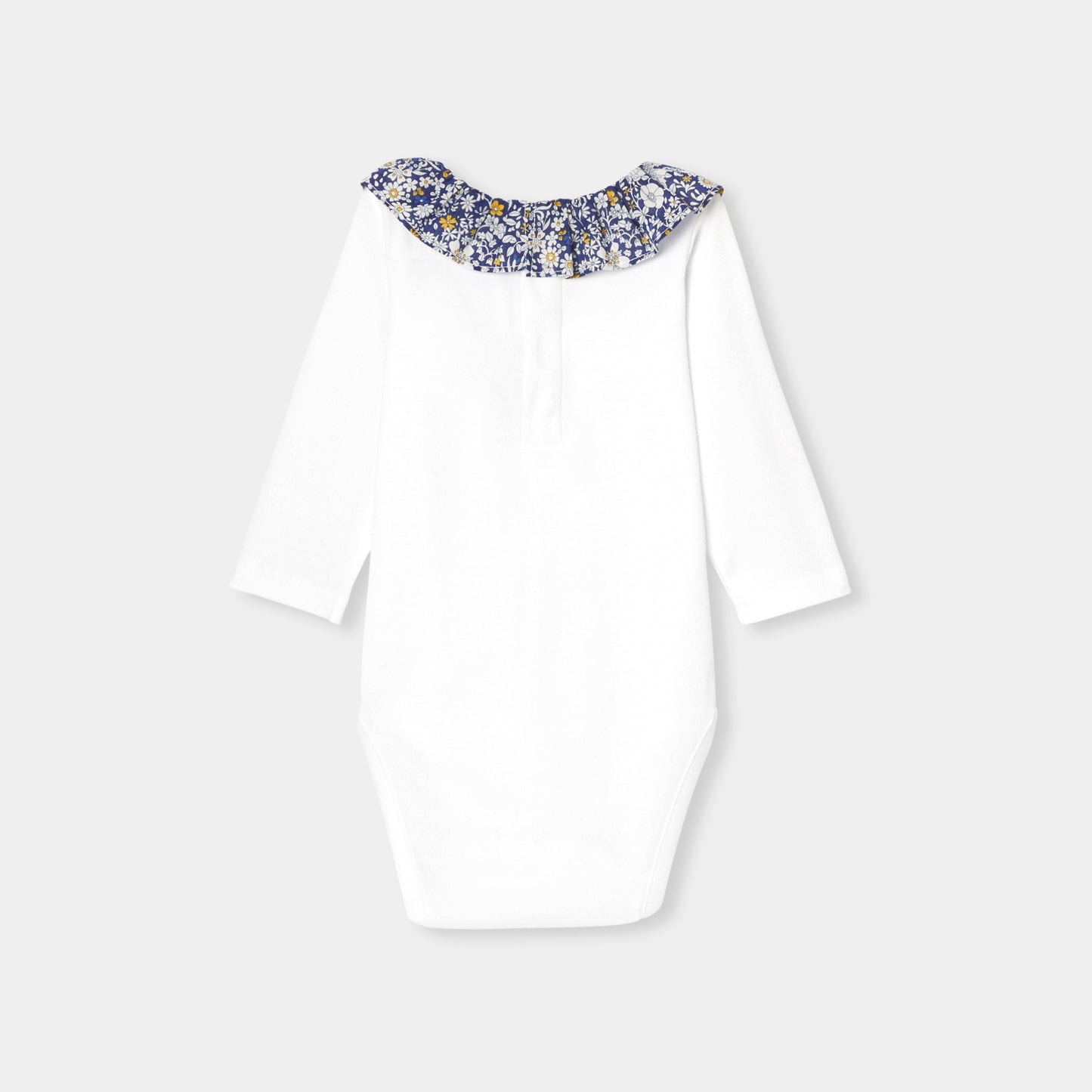 リバティプリントフリル付き長袖ボディスーツ