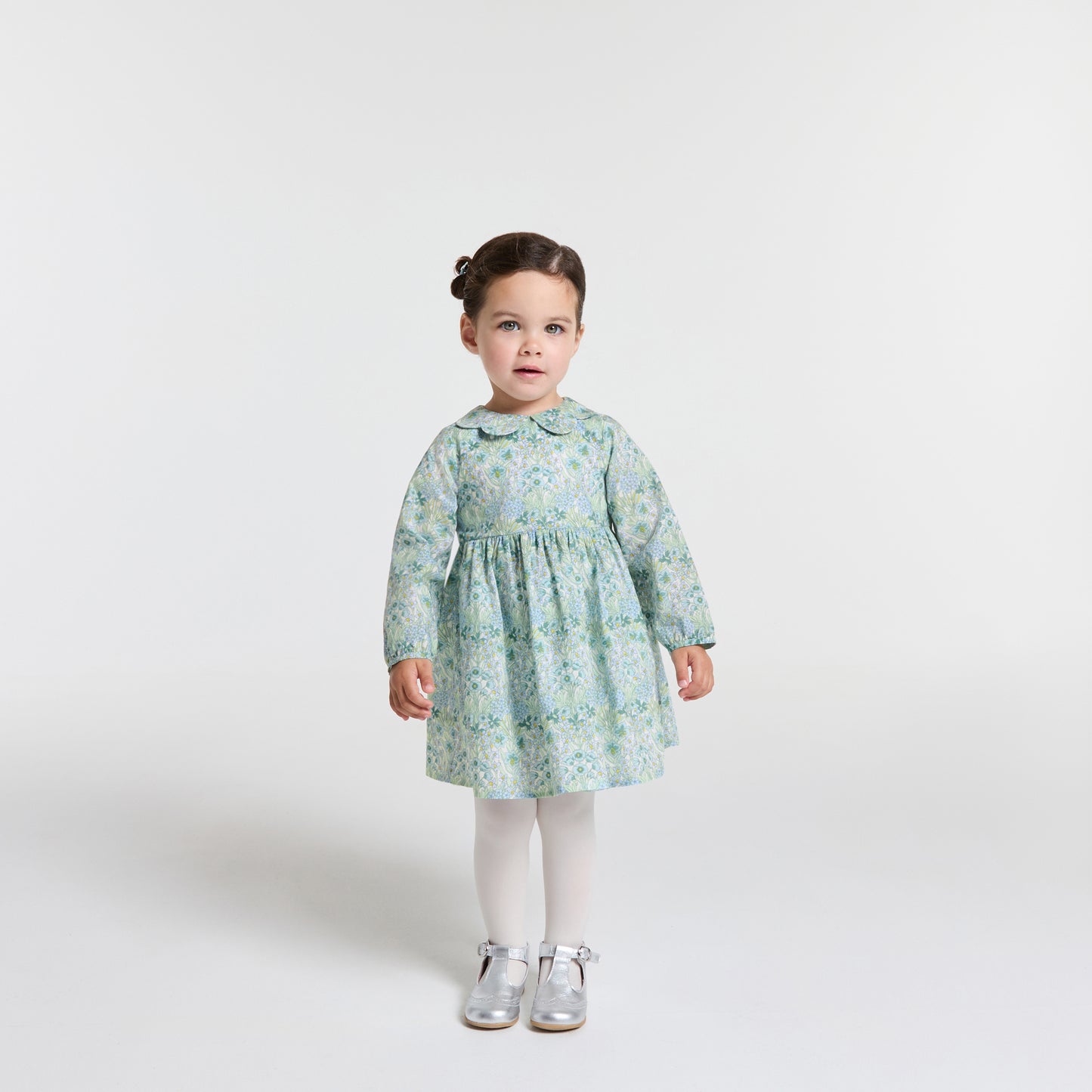 リバティプリント長袖ワンピース