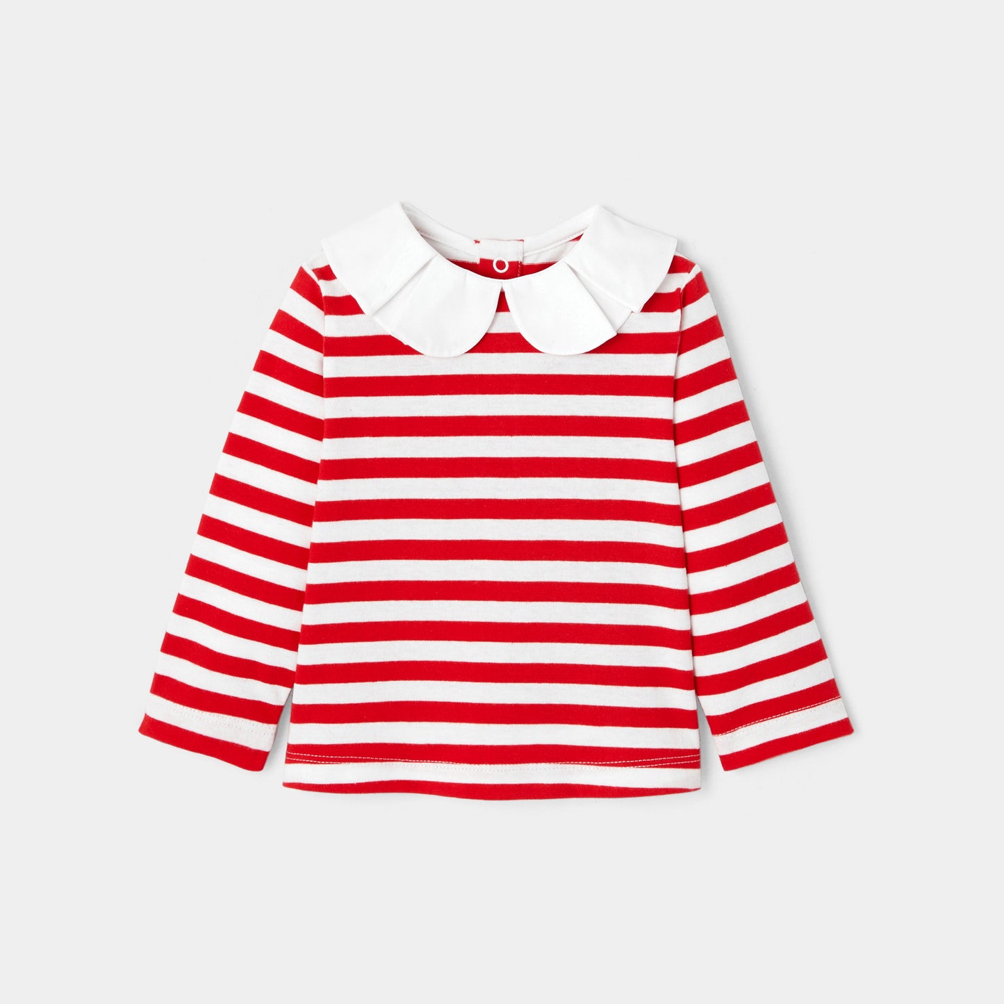 LAETI - ボックスプリーツ襟ストライプ長袖Tシャツ