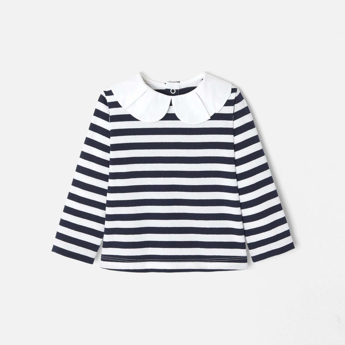 LAETI - ボックスプリーツ襟ストライプ長袖Tシャツ