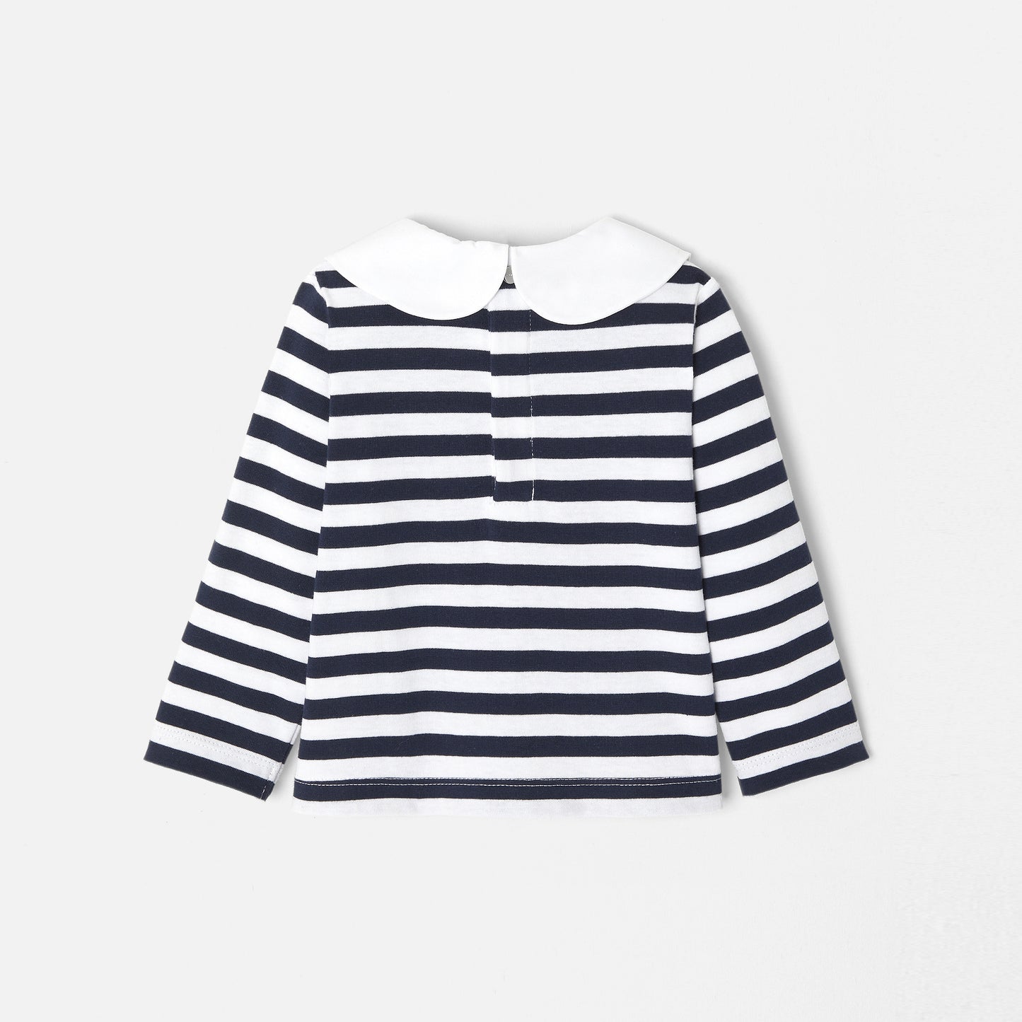 LAETI - ボックスプリーツ襟ストライプ長袖Tシャツ
