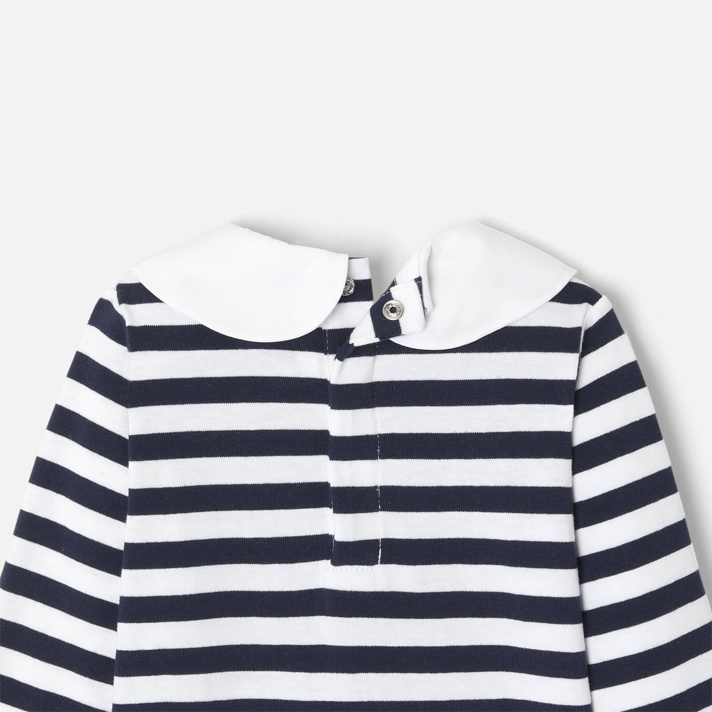LAETI - ボックスプリーツ襟ストライプ長袖Tシャツ