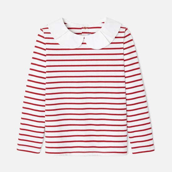 LADY - ボックスプリーツ襟ストライプ長袖Tシャツ