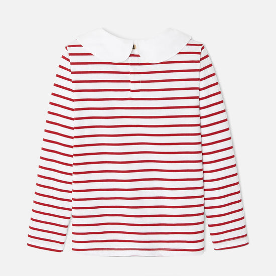 LADY - ボックスプリーツ襟ストライプ長袖Tシャツ
