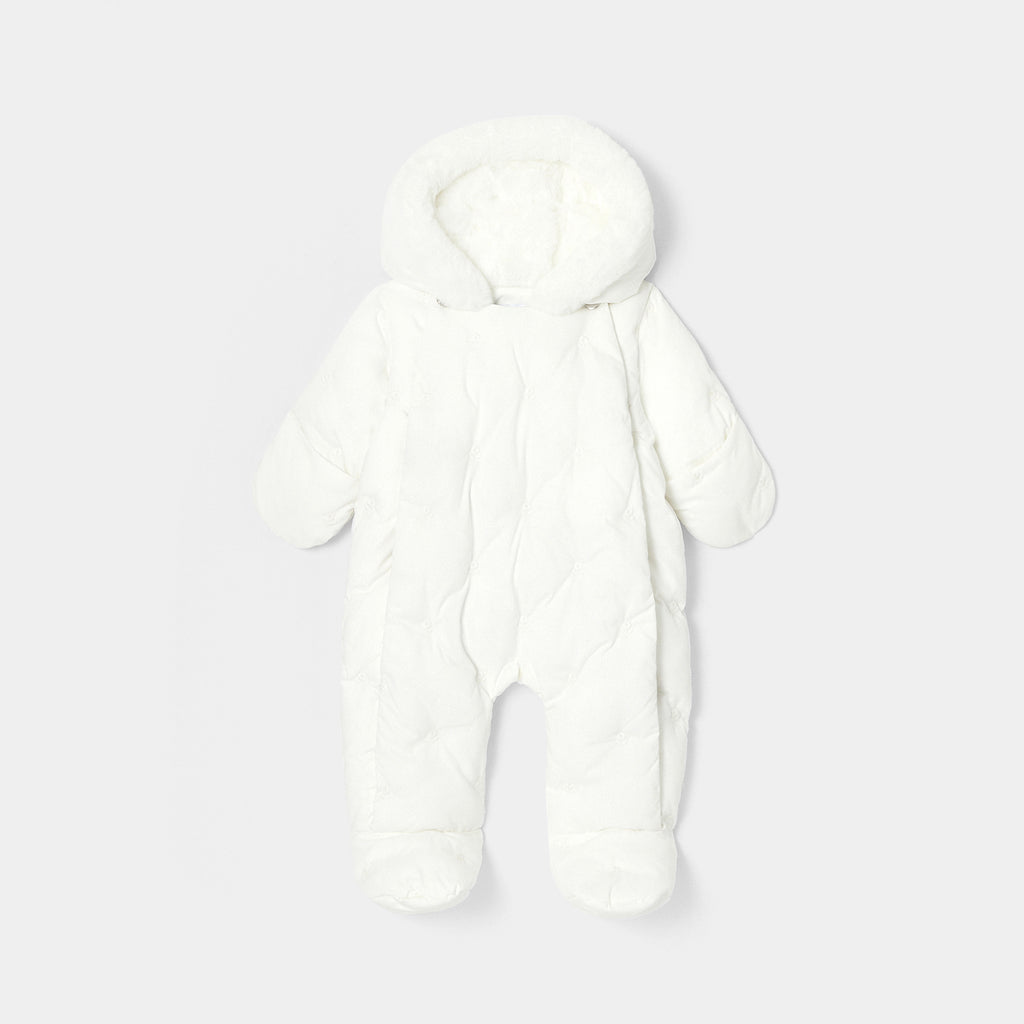 RE ARRIVAL/再入荷 jacadi スノースーツ 12M 黒 ハート柄 （ミトン・足つき刺繡入り アウター