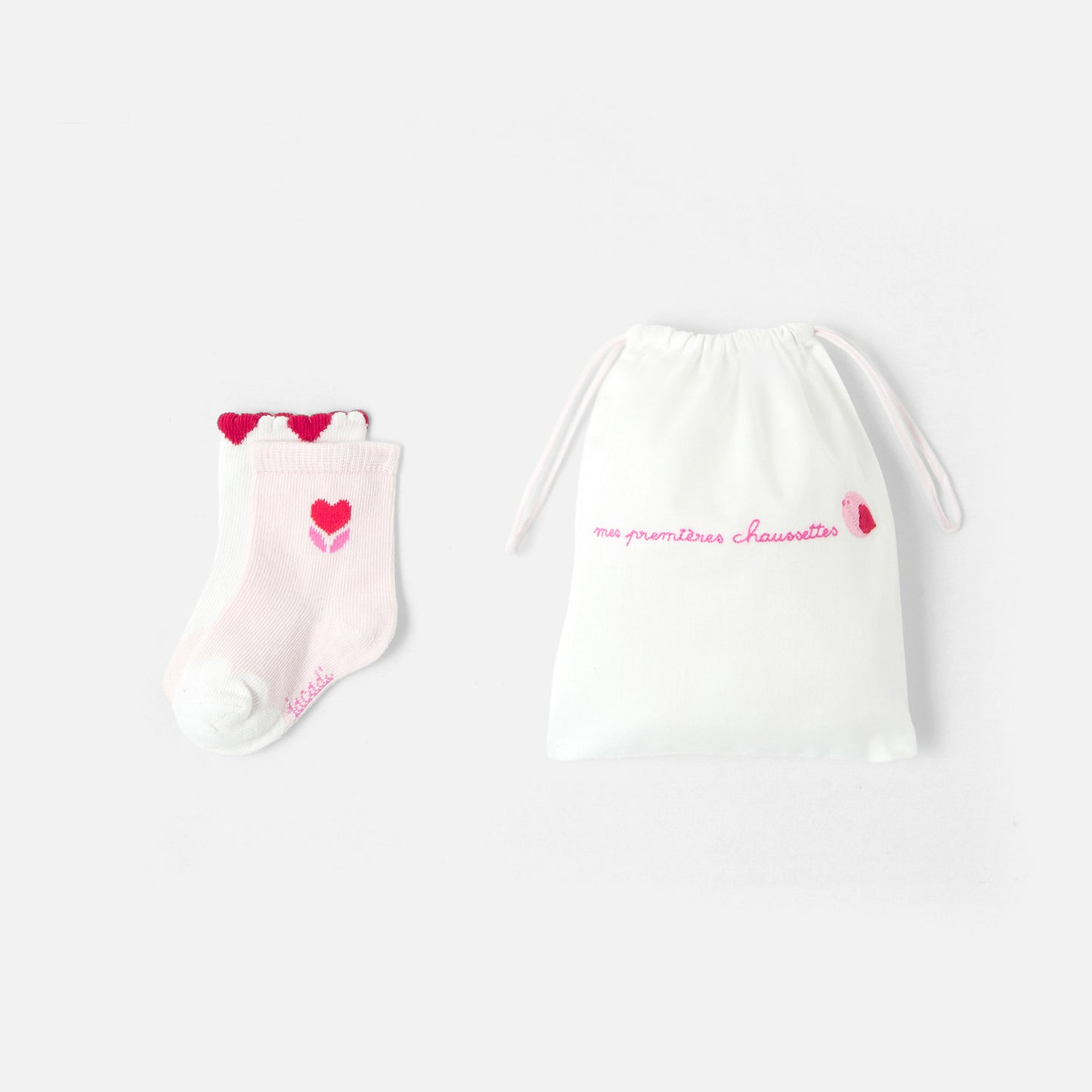 AMOUR - 刺繍入りポーチ付き靴下2足セット