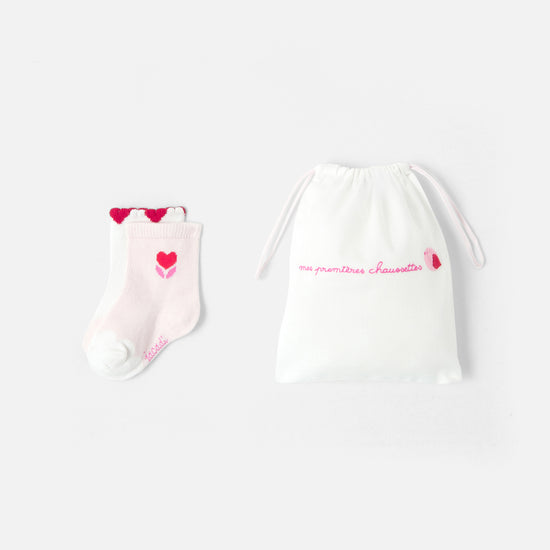 AMOUR - 刺繍入りポーチ付き靴下2足セット