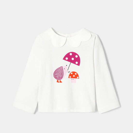 PEYTO - スカラップ襟プリント入り長袖Tシャツ