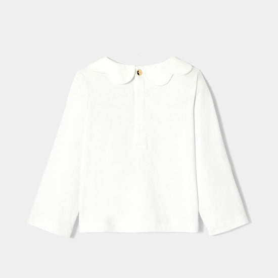 PEYTO - スカラップ襟プリント入り長袖Tシャツ