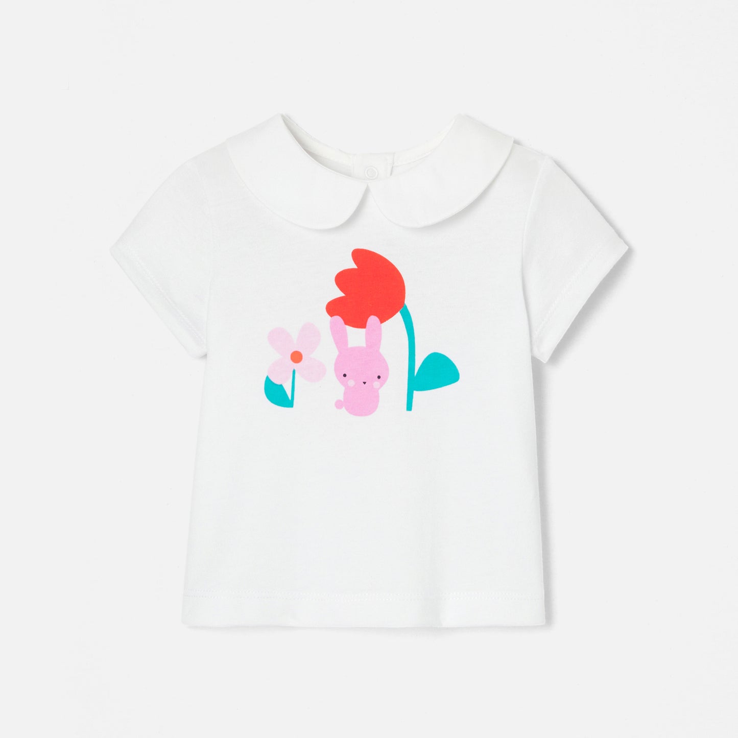 プリント入り襟付き半袖Tシャツ
