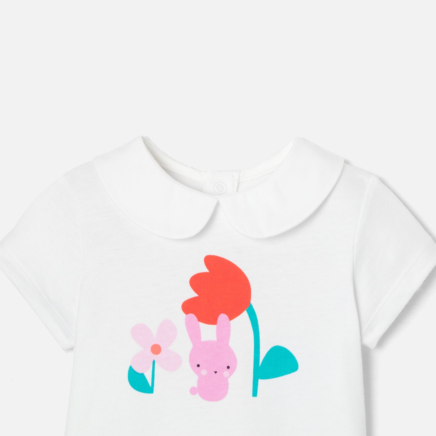 プリント入り襟付き半袖Tシャツ