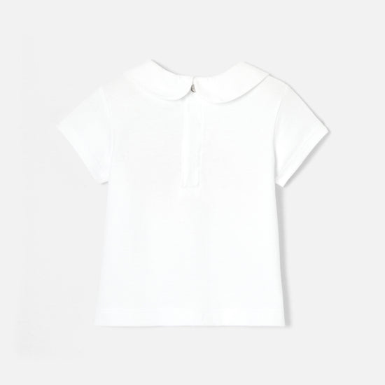 プリント入り襟付き半袖Tシャツ
