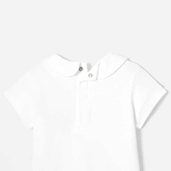 プリント入り襟付き半袖Tシャツ