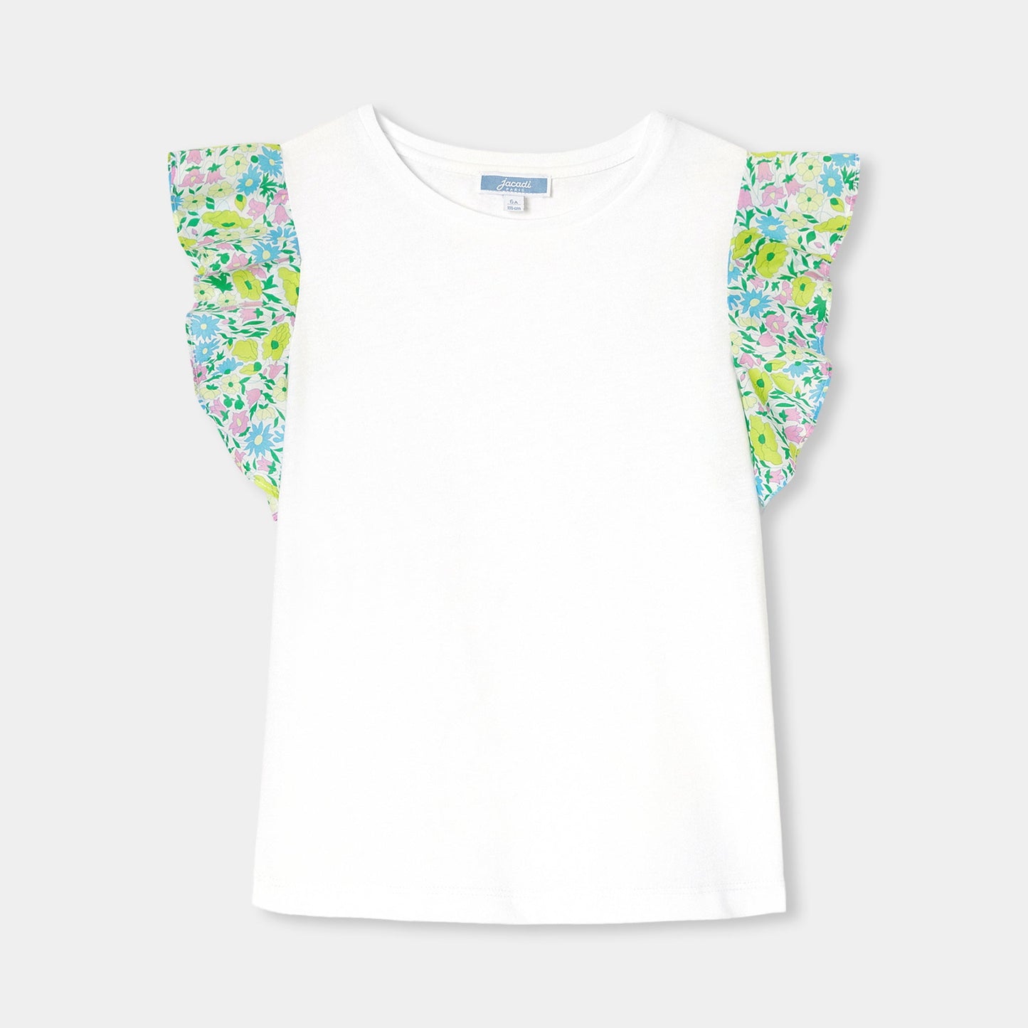 リバティプリントフリル付きコットンTシャツ