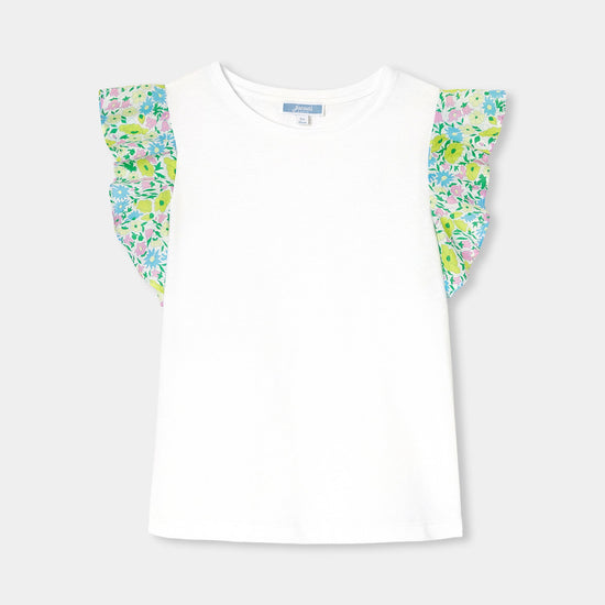 リバティプリントフリル付きコットンTシャツ