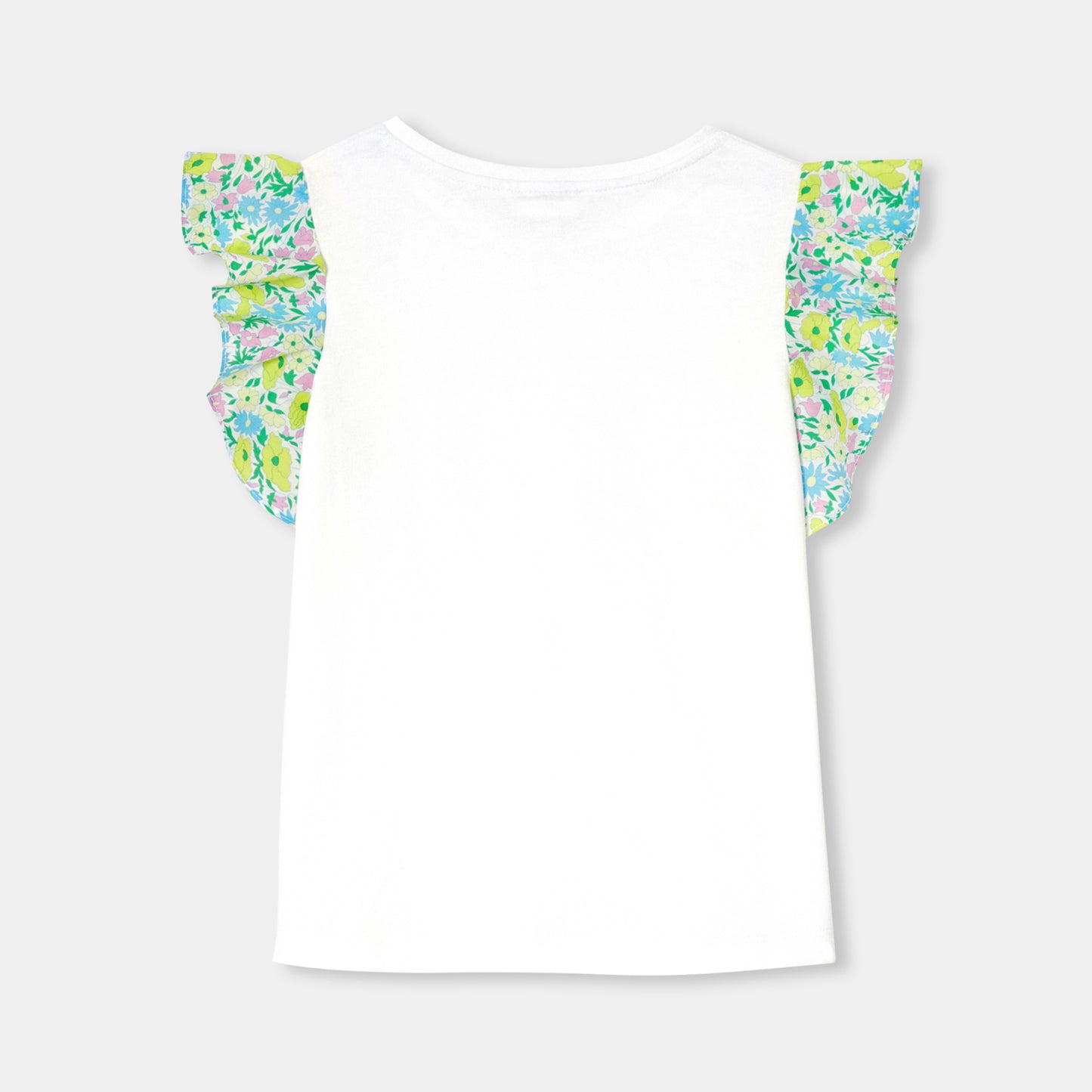 リバティプリントフリル付きコットンTシャツ