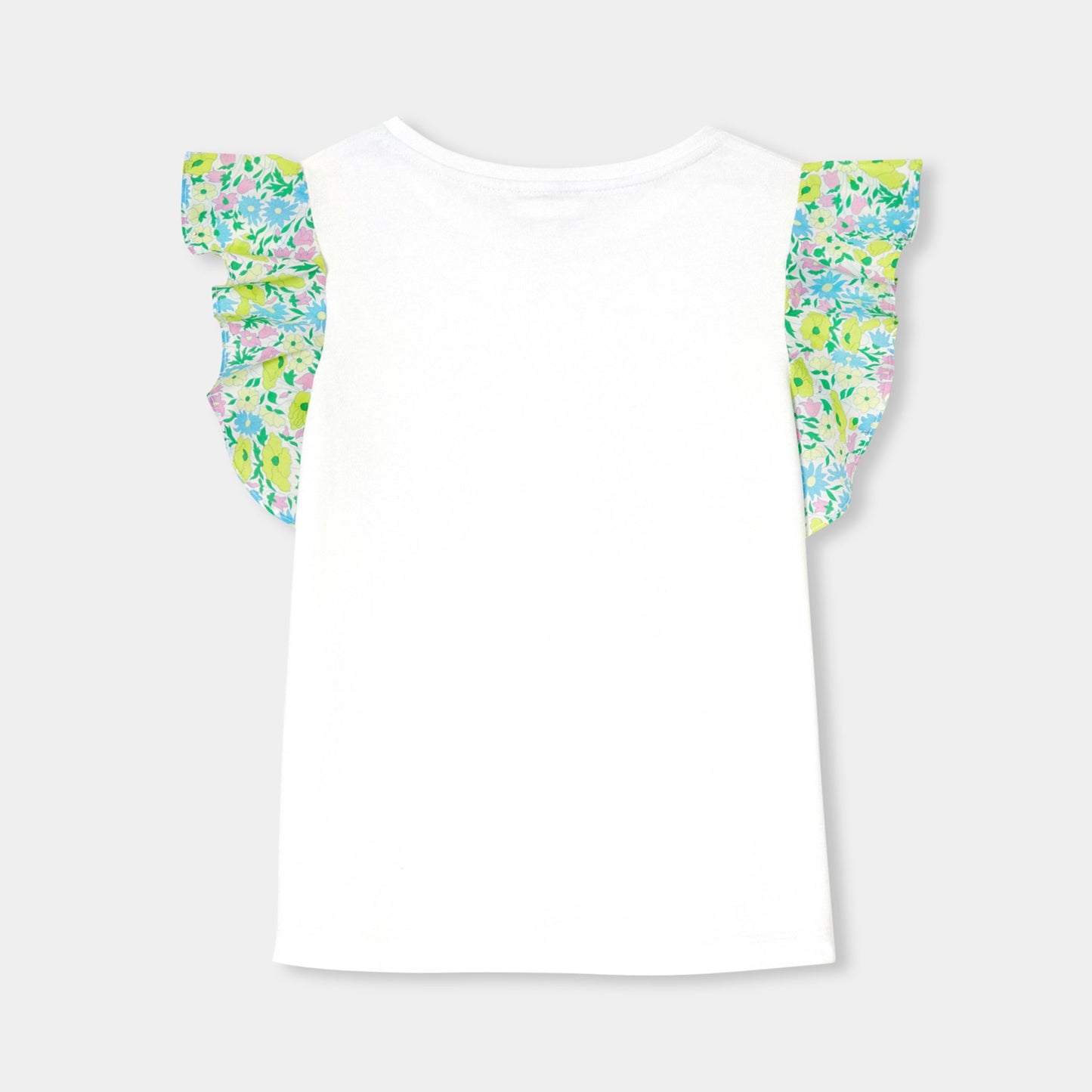 リバティプリントフリル付きコットンTシャツ