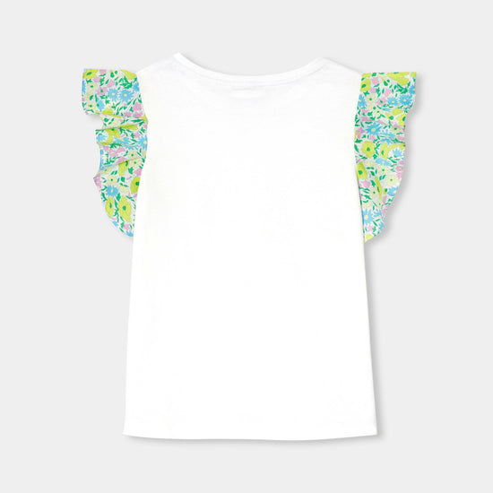 リバティプリントフリル付きコットンTシャツ