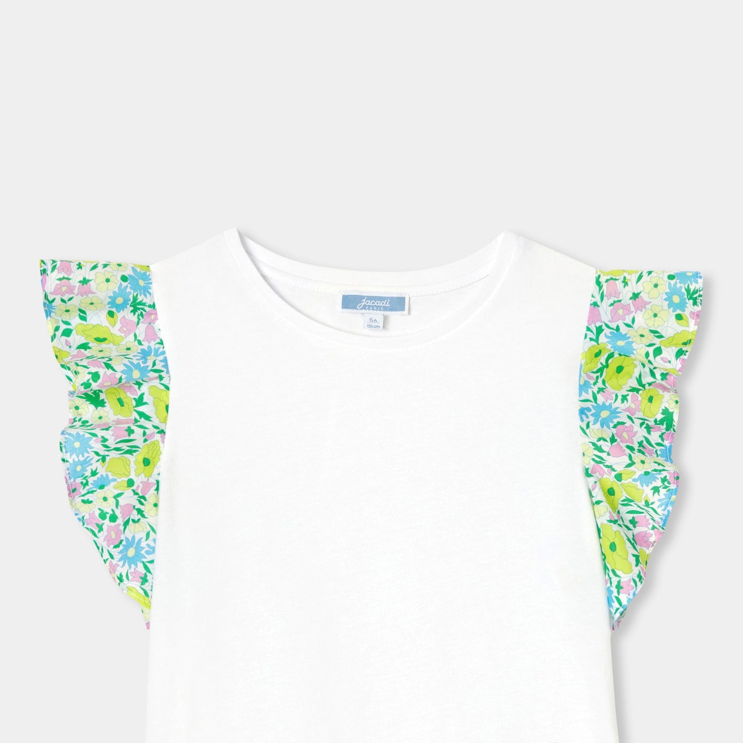 リバティプリントフリル付きコットンTシャツ