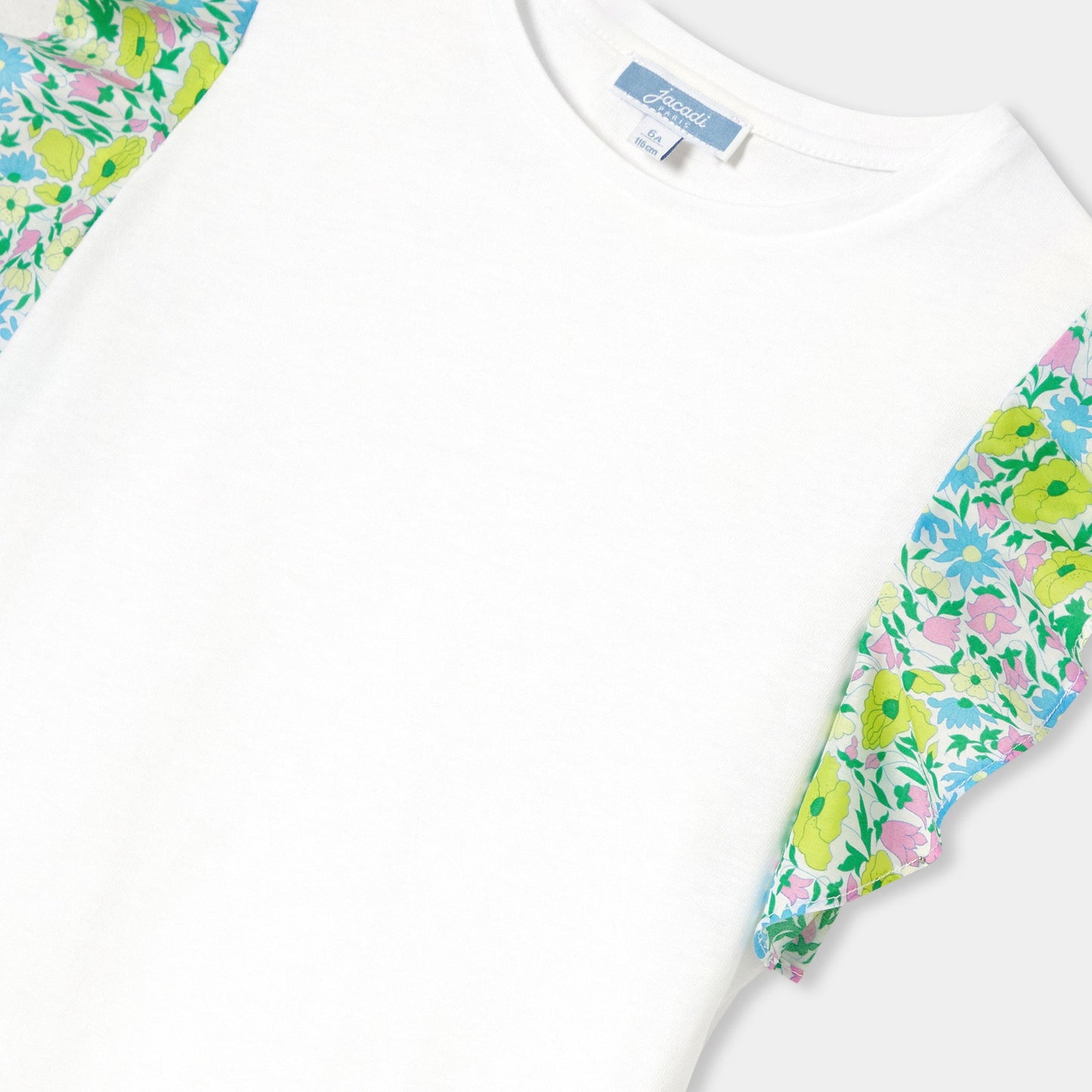 リバティプリントフリル付きコットンTシャツ