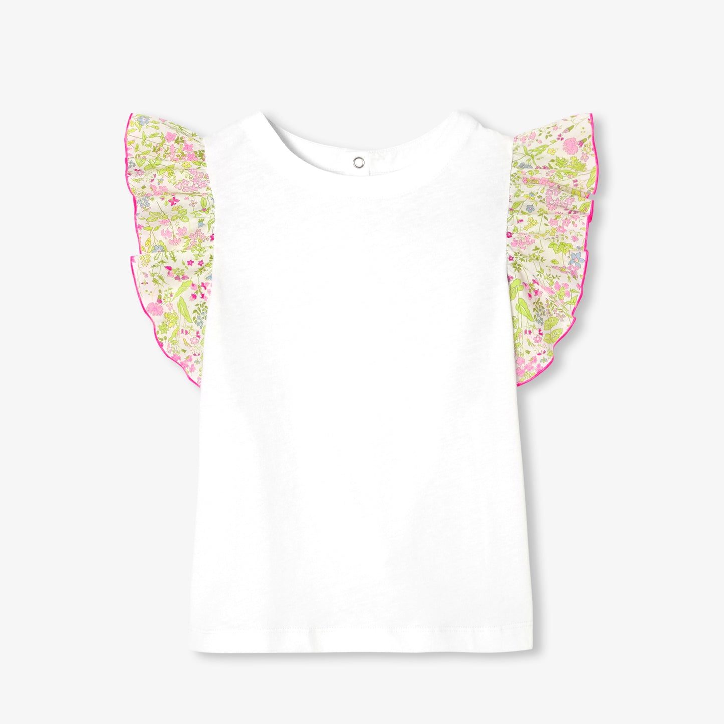 リバティプリントフリル袖Tシャツ